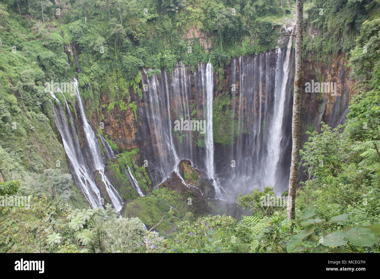 Der Tumpak Sewu Wasserfall befindet sich in Lumajang Malang, Ost-Java, Indonesien. Ist ein Wasserfall, der den Niagarafällen ähnelt Stockfoto