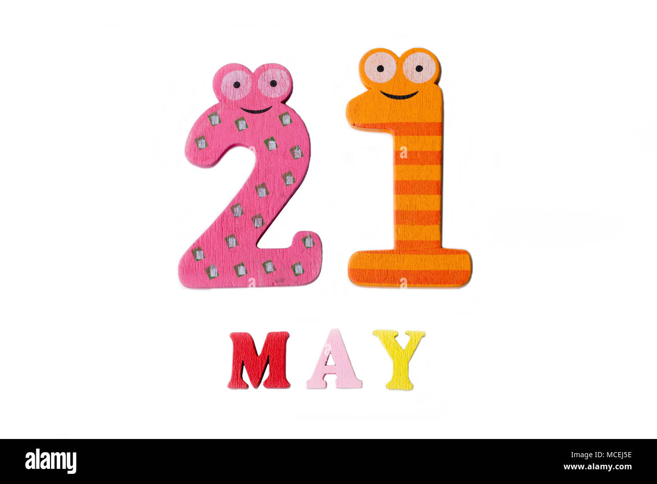 Nummer 21 und kann Word auf weißem Hintergrund. Kalender. Stockfoto