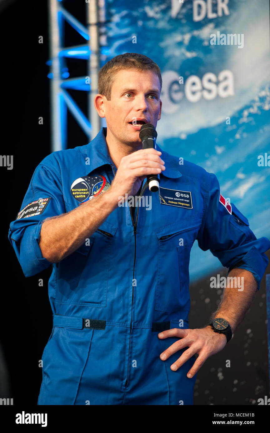 Dänische ESA-Astronaut Andreas Mogensen sprechen auf einer Veranstaltung in Köln Stockfoto