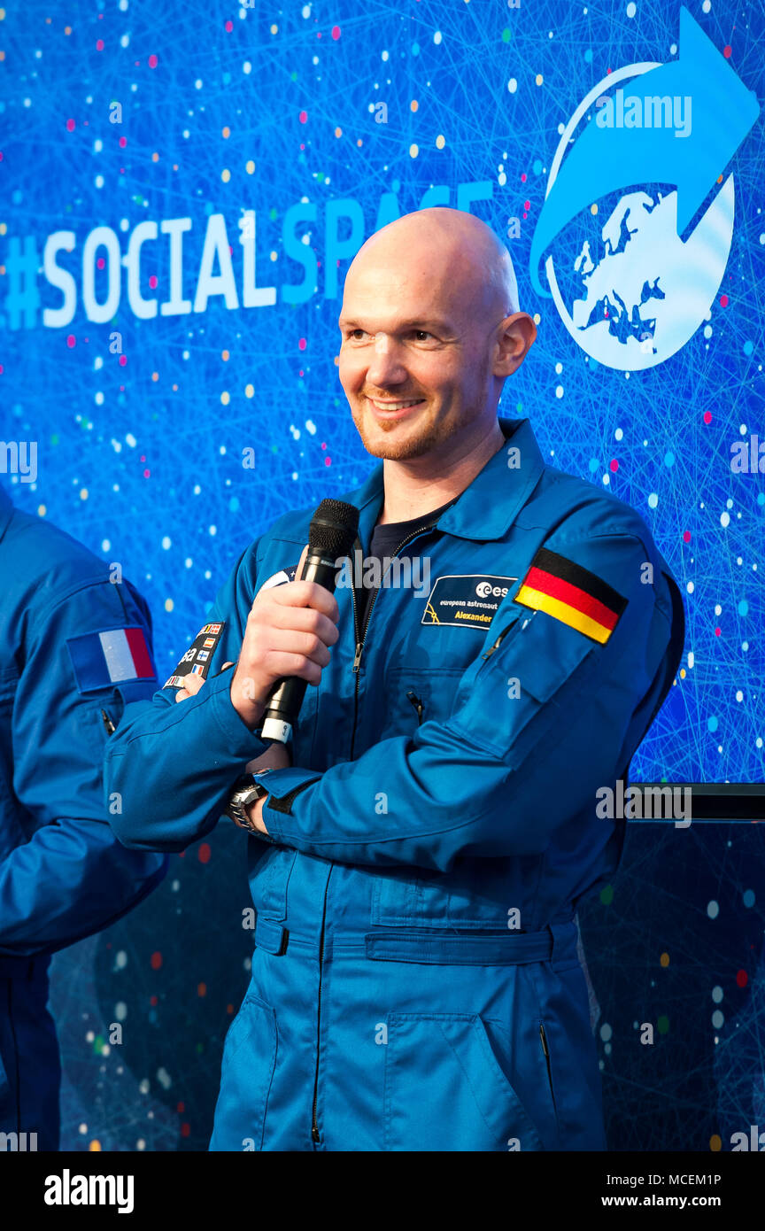 Der deutsche ESA-Astronaut Alexander Gerst sprechen auf einer Veranstaltung in Köln Stockfoto