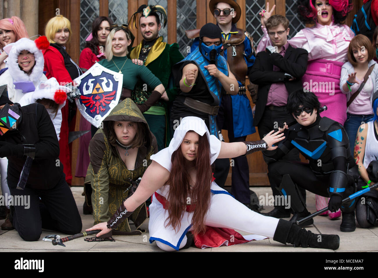 London Games Festival, Video Game Cosplay Charakter Parade durch London. Die jährliche Parade bietet Hunderte von video game-inspirierte Zeichen, Großbritannien Stockfoto