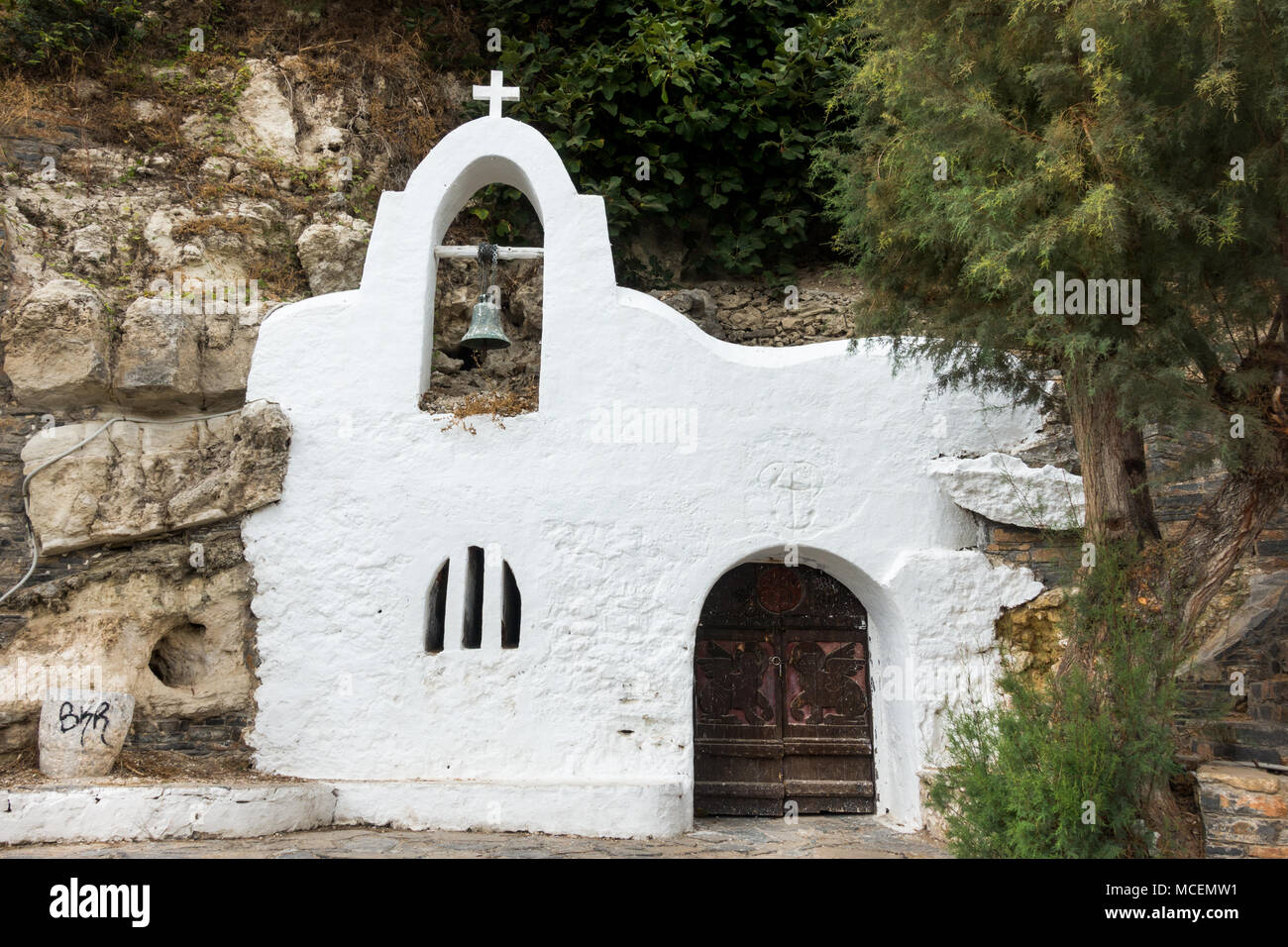 Kirche Eingang an Nikos Agiolaos, Kreta, Griechenland Stockfoto