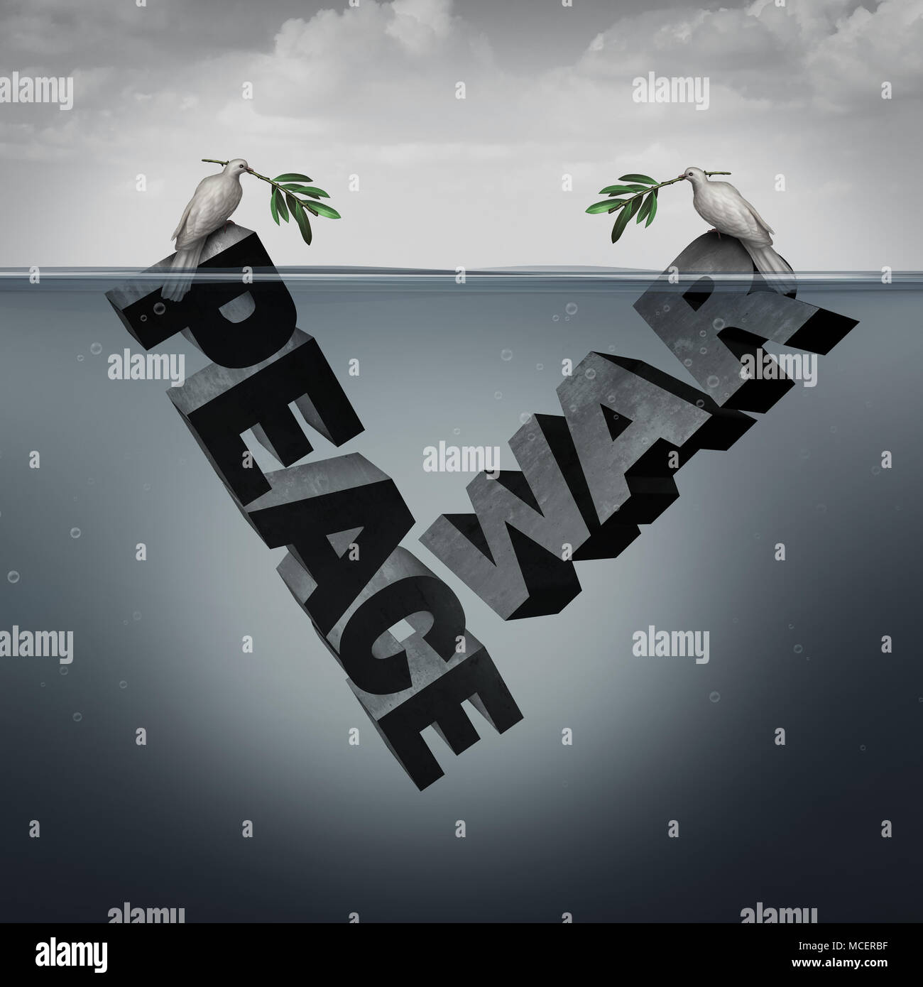 Konflikt und Diplomatie und diplomatischen Dringlichkeit Krieg oder Frieden Konzept mit 3D-Illustration Elemente. Stockfoto