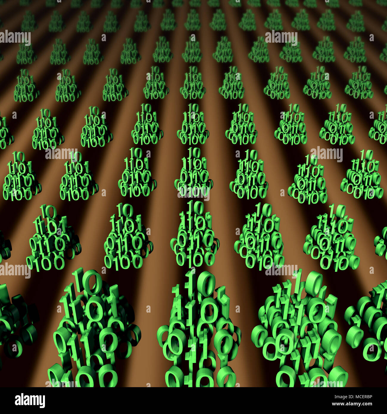 Erntedaten und Info kratzen und Social Media Forschung Themen Konzept als Bauernhof wachsende digitale Code als 3D-Darstellung. Stockfoto