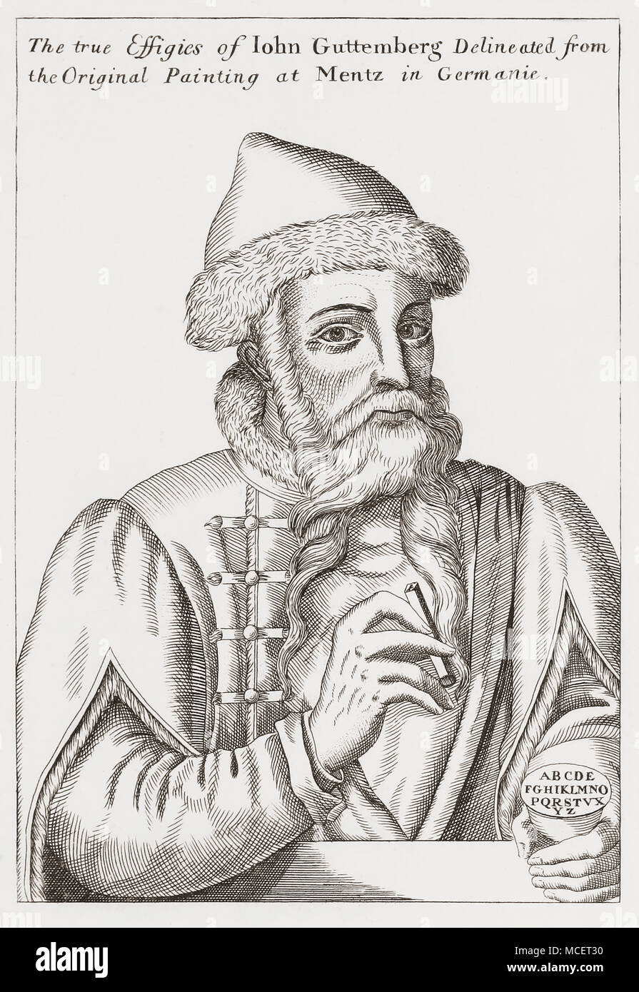 Johannes Gutenberg, C. 1398-1468. Deutscher Drucker, Verleger. Er führte das Drucken auf Europa und erfand mechanische bewegliche Art. Von der Woodburn Galerie von seltenen Porträts, veröffentlicht 1816. Stockfoto