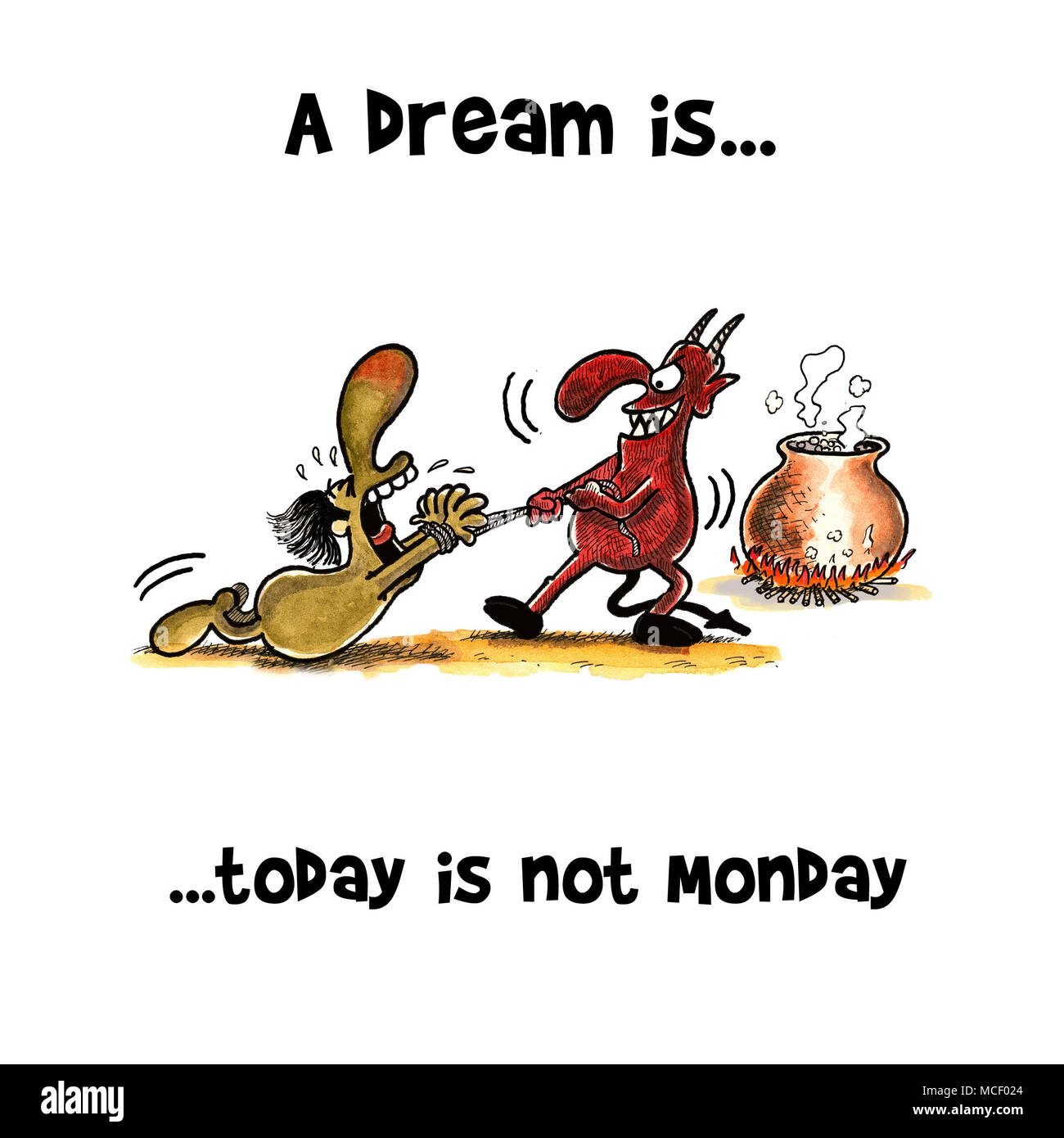 Dämon der Hölle ziehen Menschen in die Hölle Kessel Stockfoto