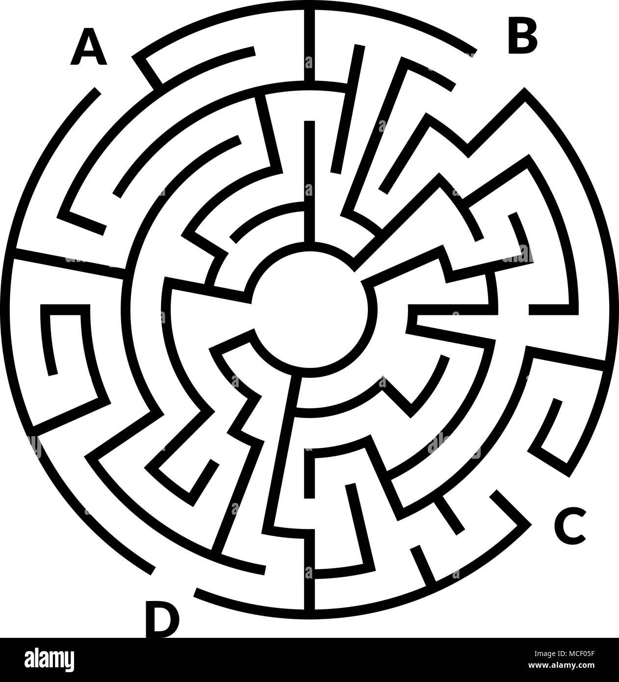 Kreisförmiges Labyrinth Spiel auf weißem Hintergrund Stock Vektor