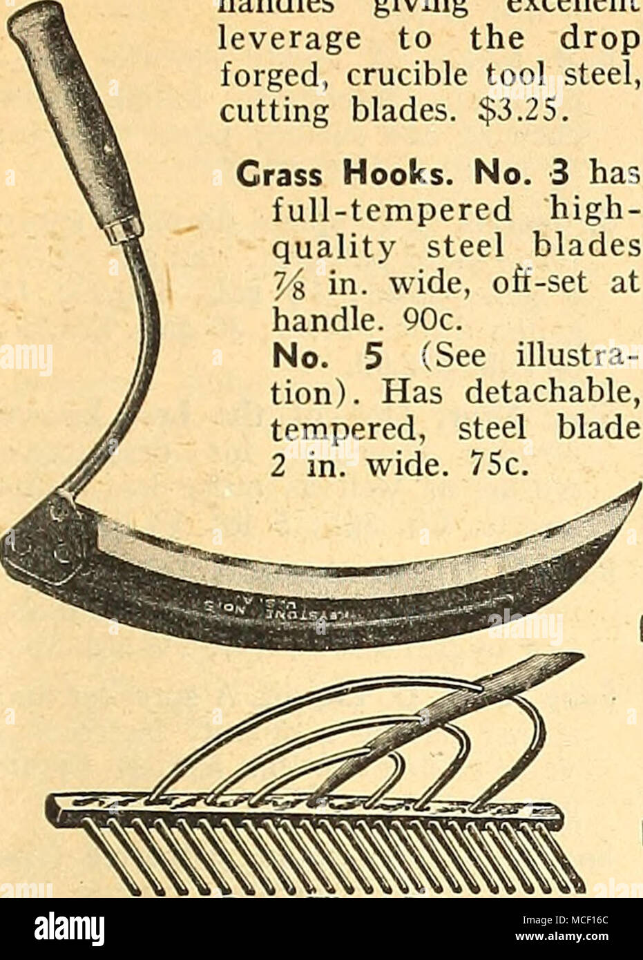 . Stutzend Scheren #7. 26. Arme aus dem gleichen Stück wie den Dreschkorb geschmiedet, runde Blätter. Mit Hartholz han-Dles, die nicht weg kommen. Die spezielle Form gibt dem Haken Messer Scheren schneiden. $ 4.25. Beschneidung Säge und Schere #55. Eine Kombination baum Gartenschere mit einem gebogenen, Kegel - 9^4 Zoll Beschneidung Säge auf ziehen Schlaganfall kombiniert. Haken Rahmen und Sockel aus Temperguss. Shear blade Hard- ened, gehärtetem Stahl. $ 4,00. Förster stutzend Scheren. Ein Heavy-duty-Tool für Bürste schneiden und schweren prun - ing. Nr. 2 für 1^. Schneiden von Greenwood $ 6.50. Nr. 3 für 2 in. Schneiden von Greenwood 7,50 $, rugg Holz Stockfoto