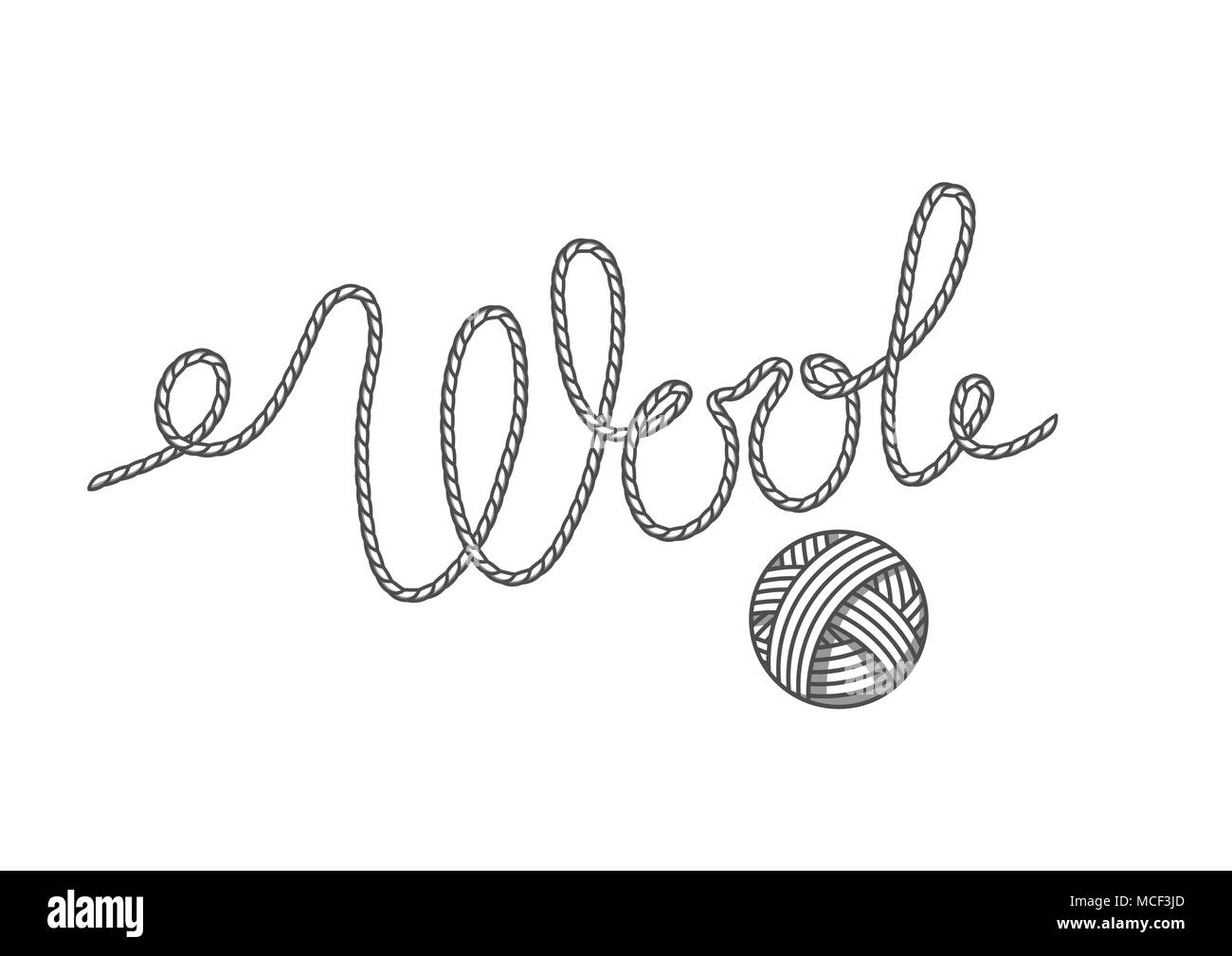 Wolle Emblem mit mit Kugel von Garn. Etikett für Handarbeit, stricken oder Tailor Shop Stock Vektor