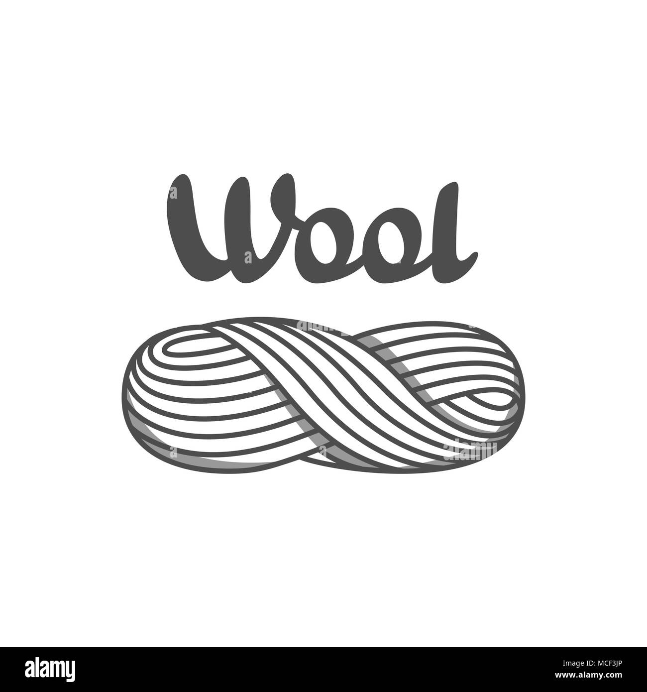 Wolle Emblem mit mit Knäuel Garn. Etikett für Handarbeit, stricken oder Tailor Shop Stock Vektor