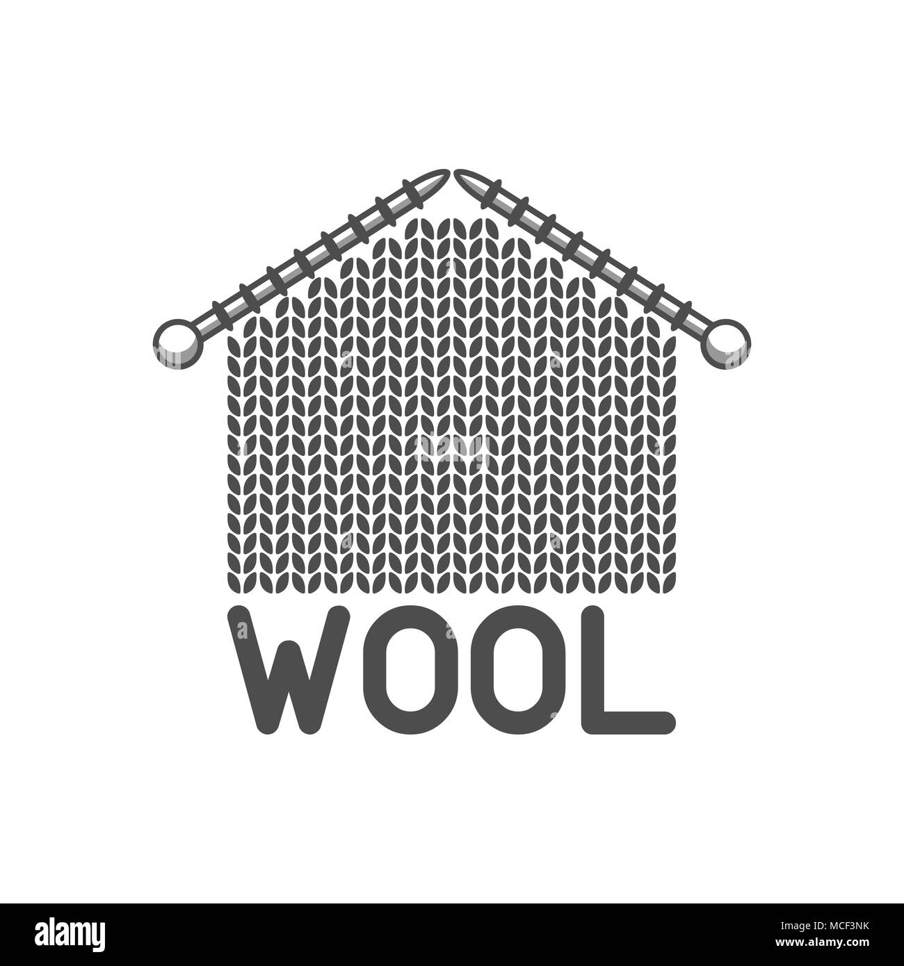 Wolle Emblem mit Strick und Nadeln. Etikett für Handarbeit, stricken oder Tailor Shop Stock Vektor
