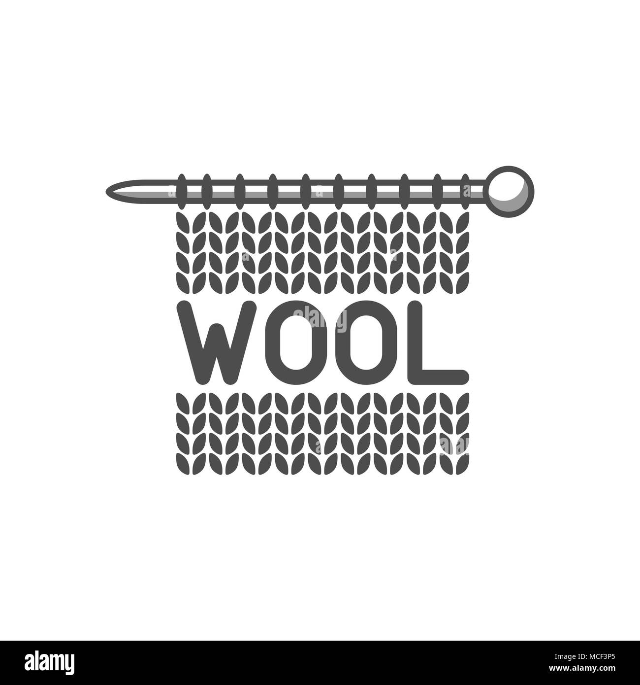Wolle Emblem mit Strick und Nadel. Etikett für Handarbeit, stricken oder Tailor Shop Stock Vektor