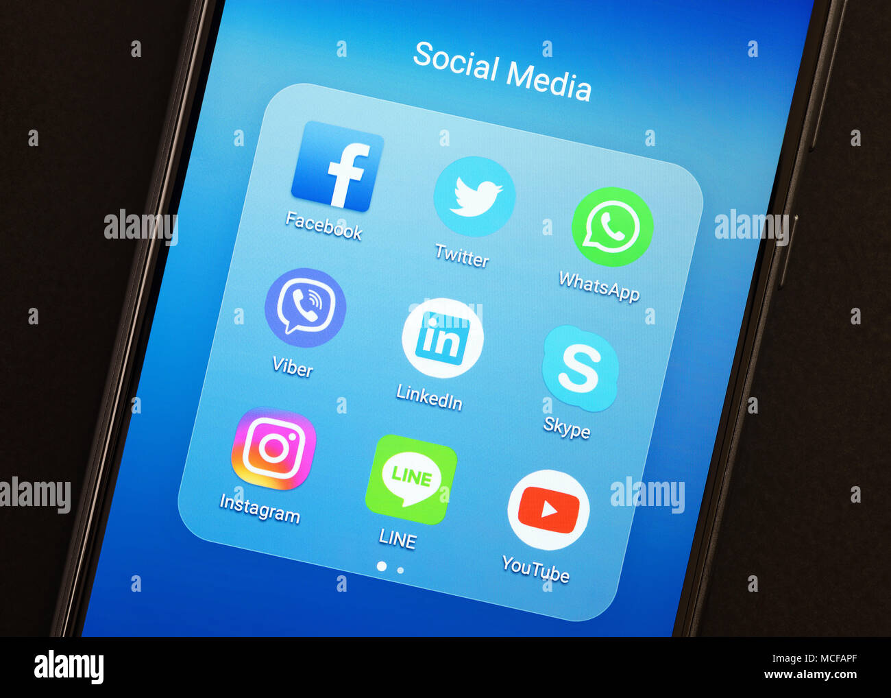 Social Media Apps auf einem Smartphone Stockfoto