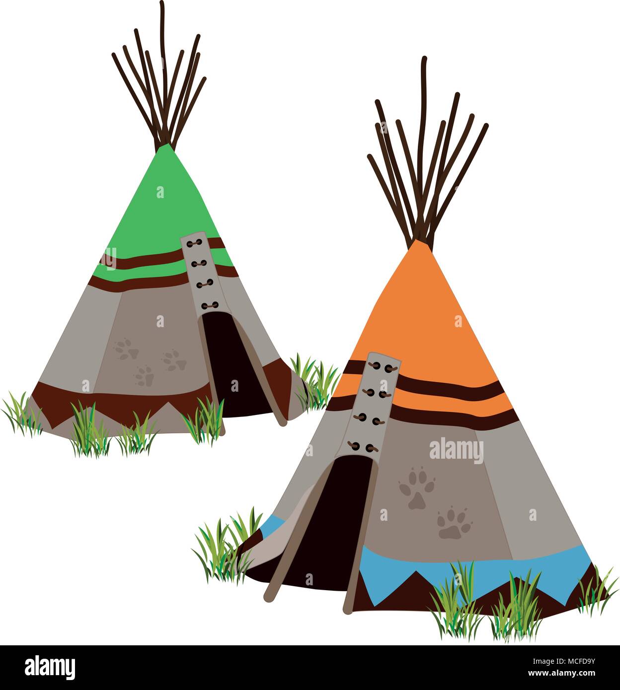 Wigwam, traditionelle Wohnung von indigenen Volk der Great Plains und kanadischen Prärien Nordamerikas. Stylized Vector Illustration Stock Vektor