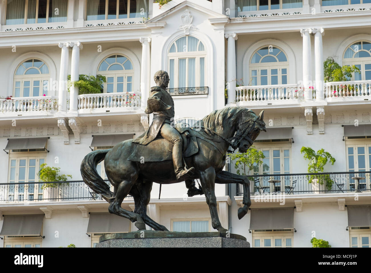 Panama City, Panama - März 2018: Standbild des General Tomas Herrera, ein nationaler Held des Panameniam Unabhängigkeit von Spanien in der Casco Viejo, Panama City Stockfoto