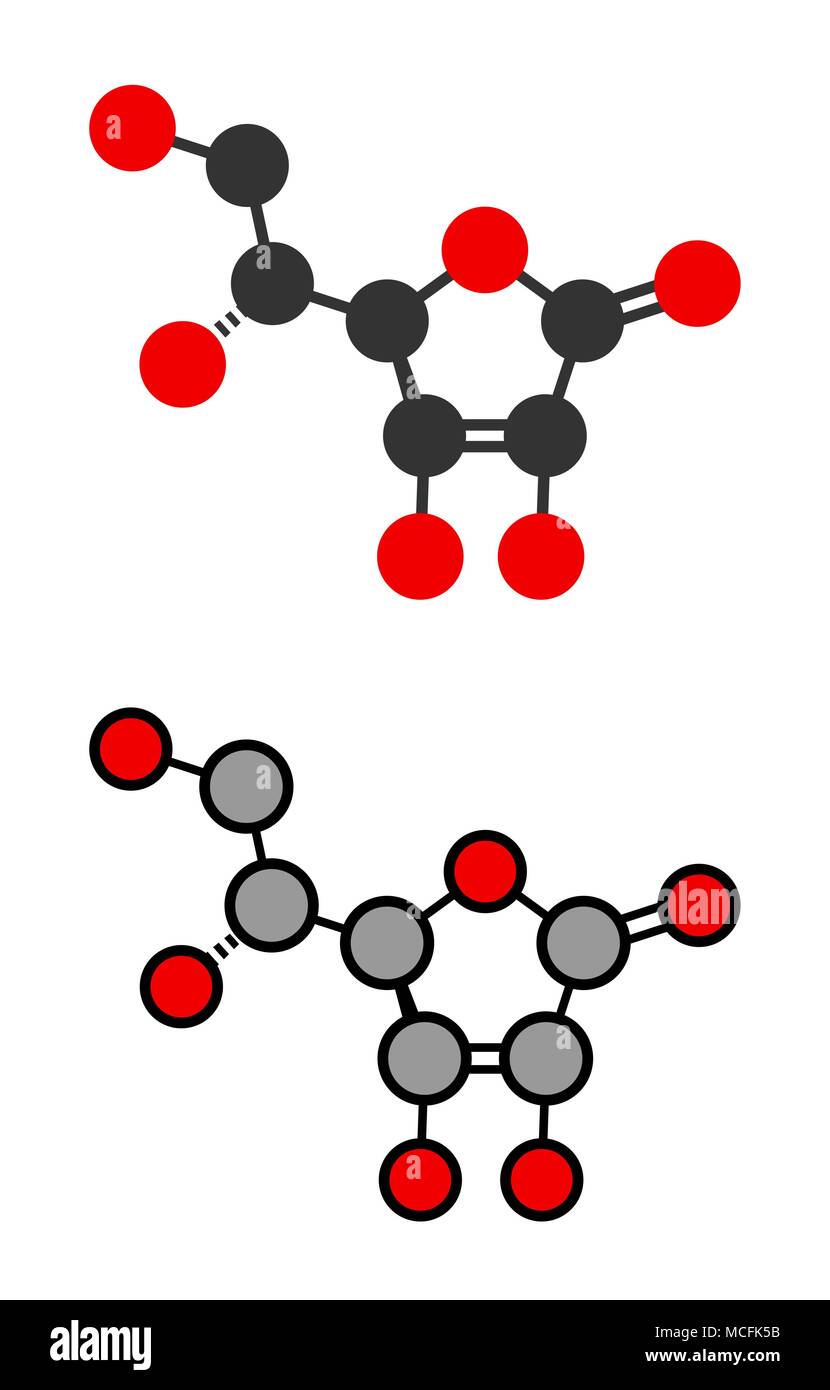 Isoascorbinsäure acid Konservierungsmittel Molekül (Antioxidans). Stilisierten 2D Renderings. Stock Vektor