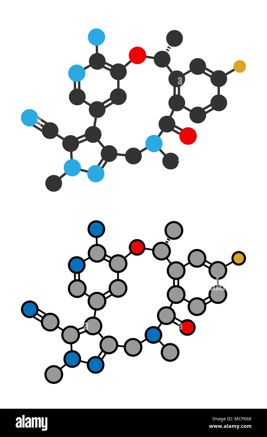Lorlatinib Krebsmedikament Molekül. Stilisierten 2D Renderings. Stock Vektor