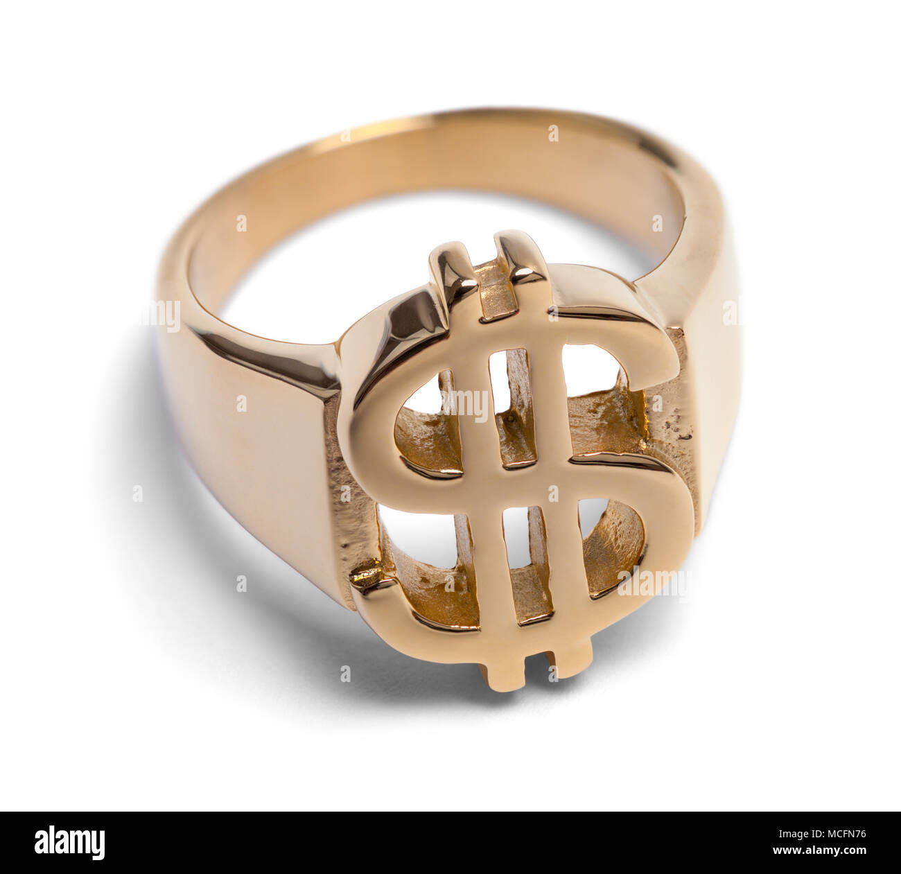 Gold Geld Ring isoliert auf einem weißen Hintergrund. Stockfoto