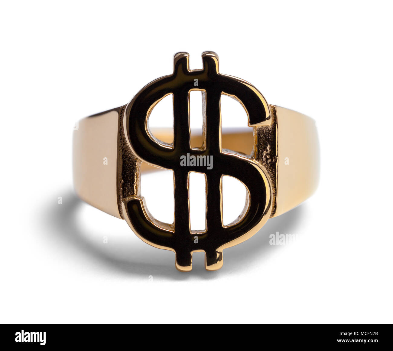 Gold Geld Symbol Ring isoliert auf einem weißen Hintergrund. Stockfoto