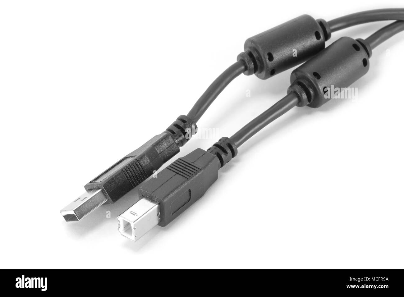 USB-Kabel, USB-Anschluss für Drucker oder externe Festplatte Stockfoto