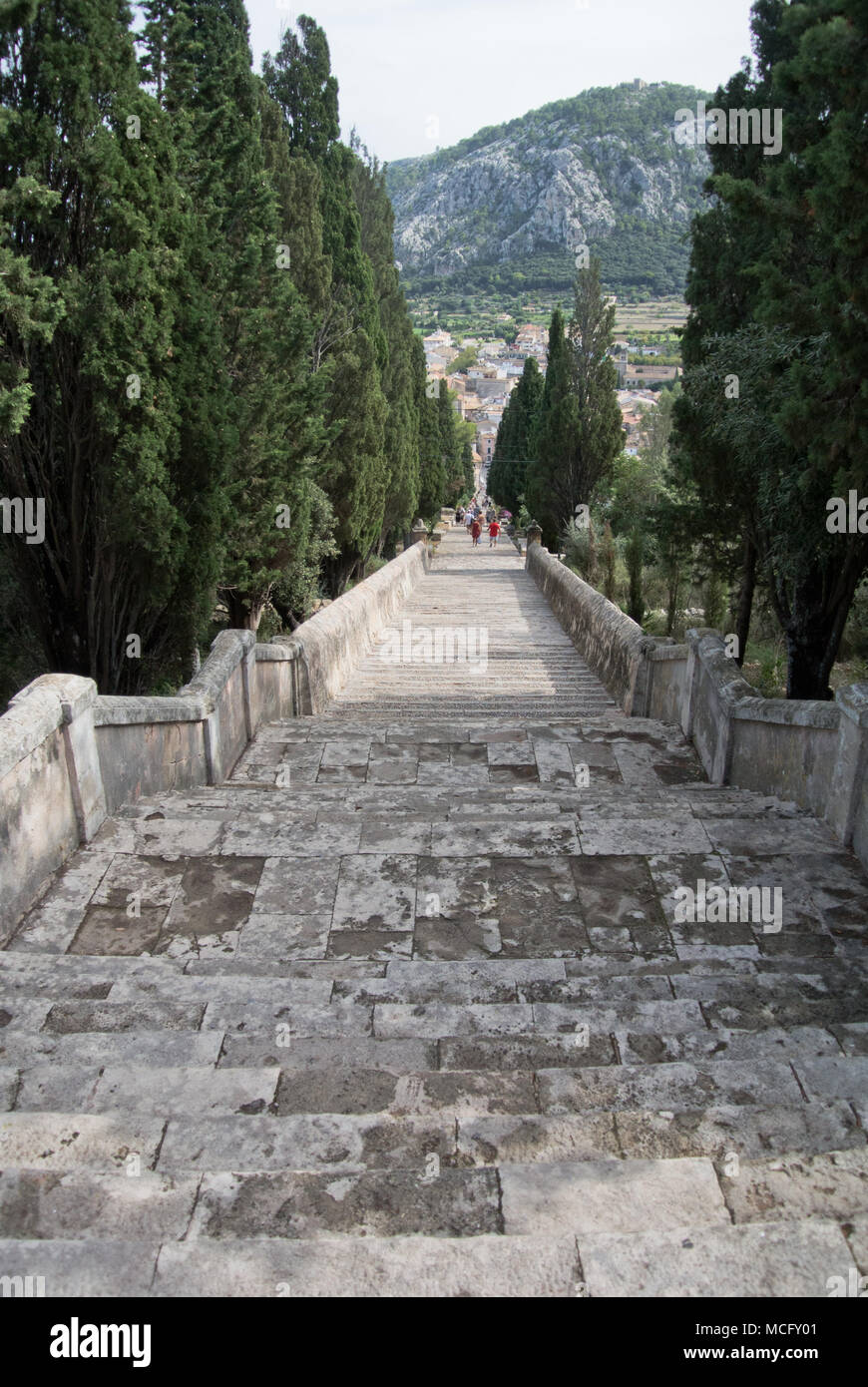 Die Schritte zum El Calvari, Pollenca, Mallorca, Balearen, Spanien Stockfoto