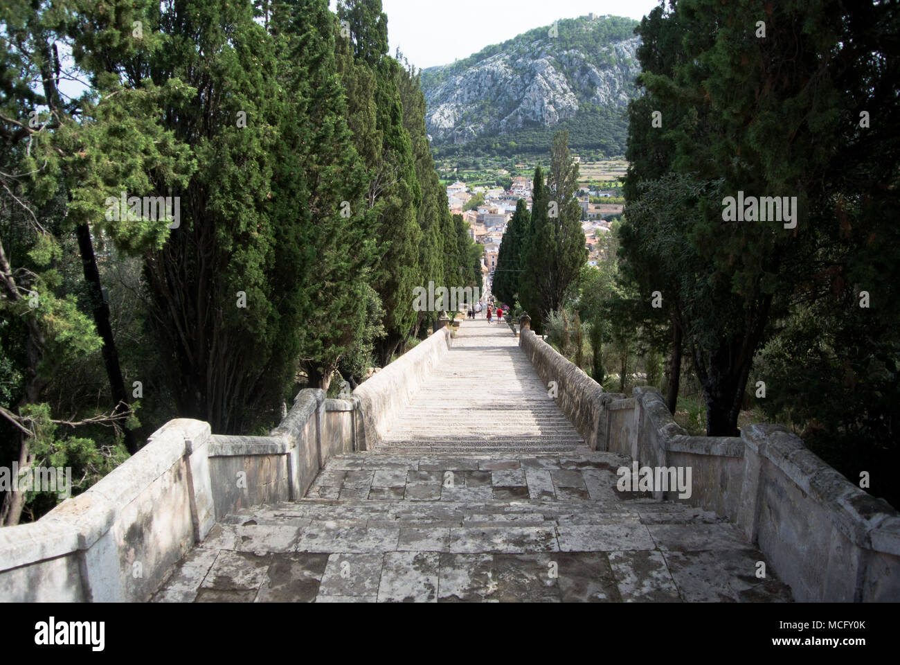 Die Schritte zum El Calvari, Pollenca, Mallorca, Balearen, Spanien Stockfoto
