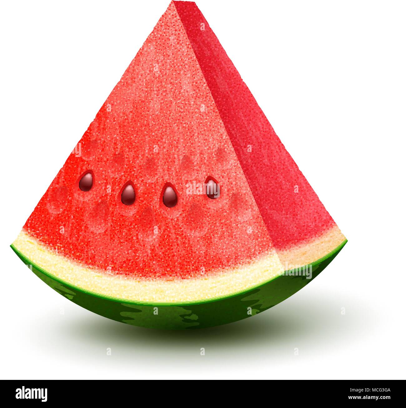 Vektor realistische frisches Obst Wassermelone Stück auf weißem Hintergrund. Abbildung: 3D-reif saftig roten Wassermelone Slice mit Gruben Stock Vektor