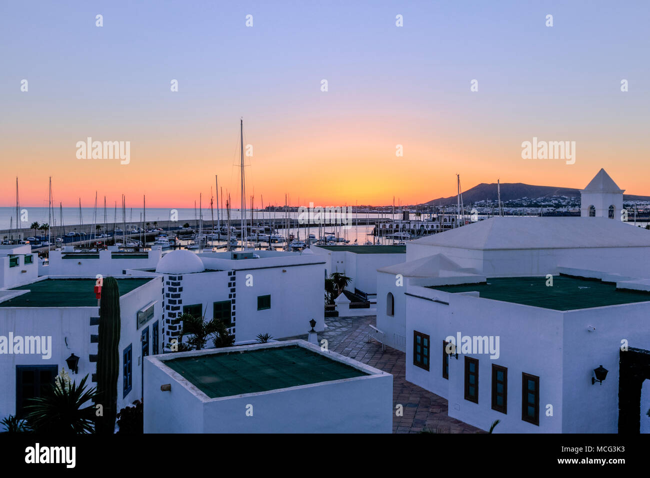 Lanzarote - Sonnenuntergang in Rubicon Marina in Playa Blanca Stockfoto