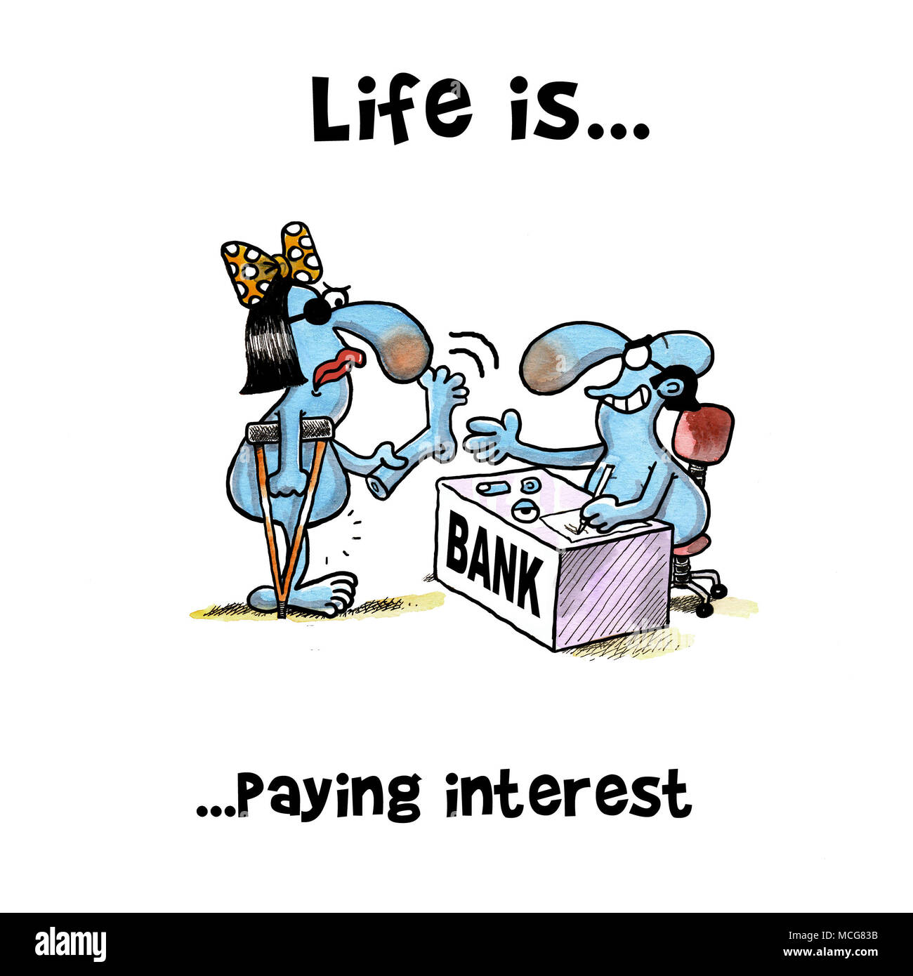 Frau zahlt seine Schulden bei der Bank Stockfoto