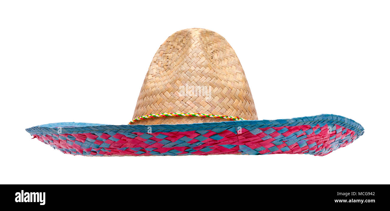 Schneiden Sie gewebt Fiesta Sombrero isoliert auf Weiss. Stockfoto