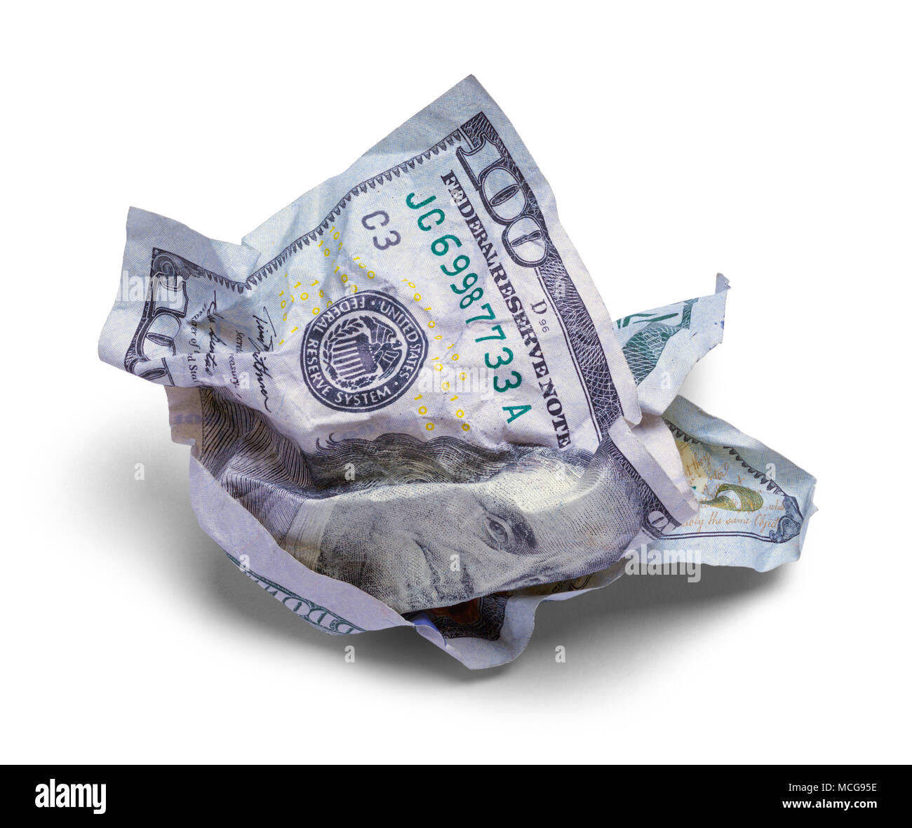 Geld Papierkorb Kugel isoliert in einem weißen Hintergrund. Stockfoto