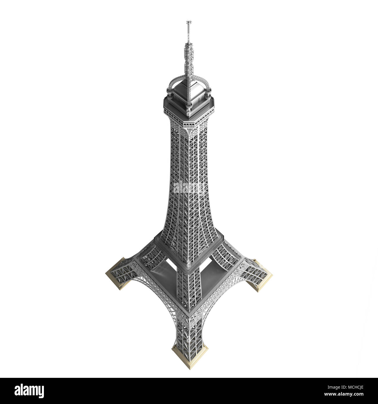 Eiffelturm in Paris isoliert auf dem weißen earial backgroun, Ansicht von oben. Stockfoto