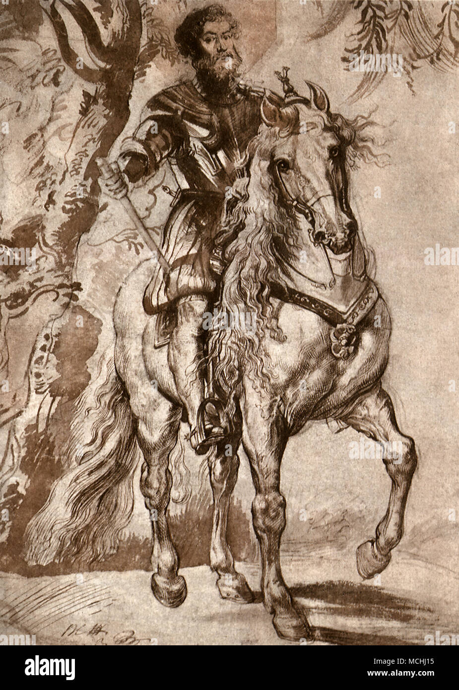 Herr in Rüstung zu Pferd, EIN (Studie für das Portrait o Stockfoto