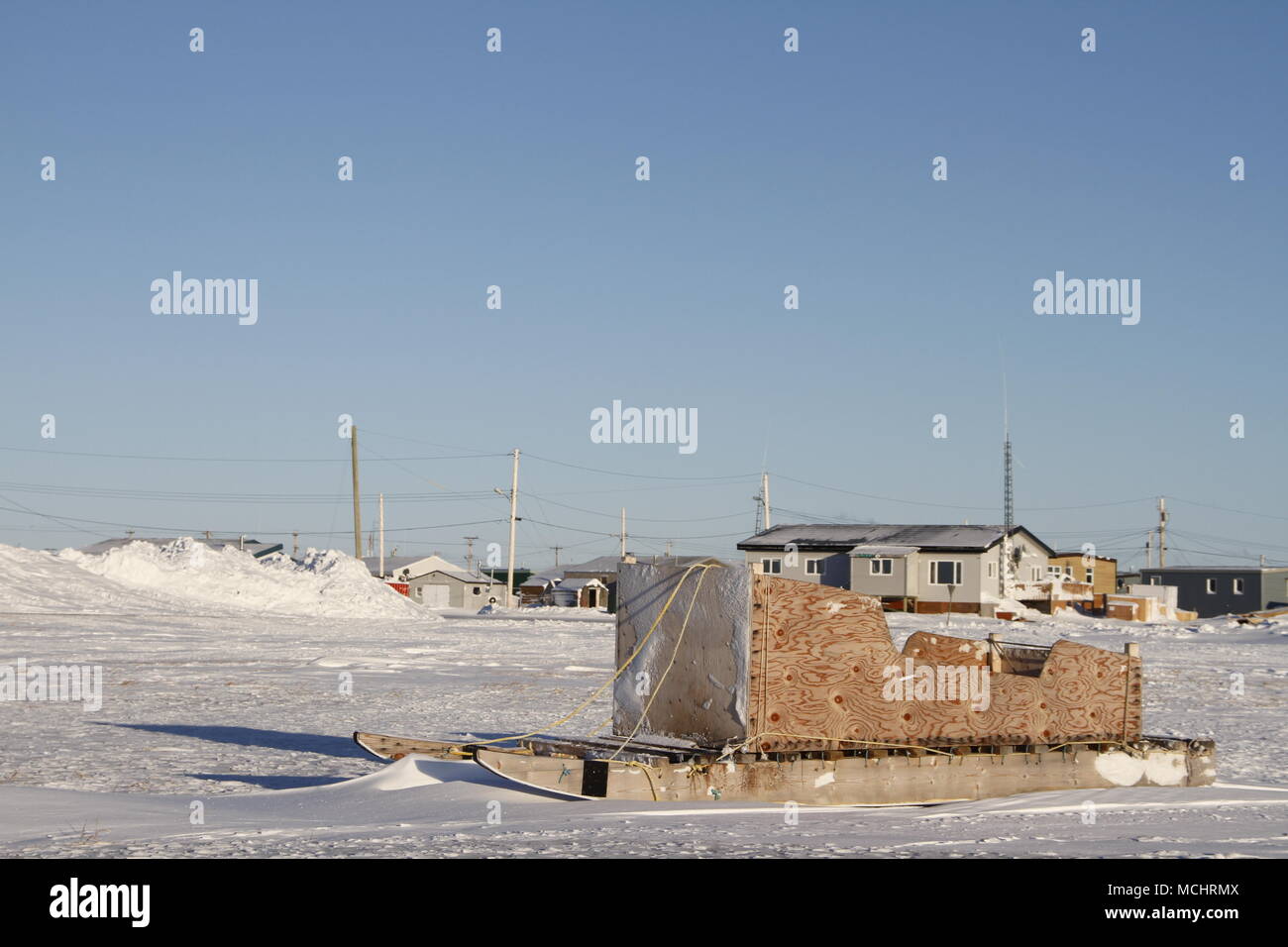 Seitenansicht eines traditionellen Inuit cargo Schlitten oder Komatik im arviat Stil in der Kivalliq Region, Nunavut Kanada Stockfoto