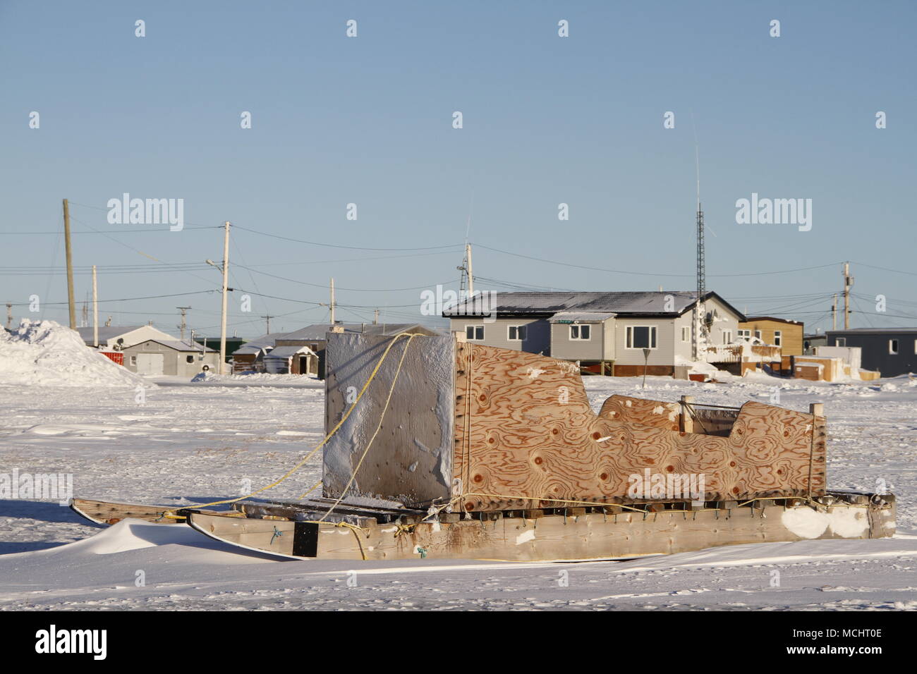 Seitenansicht eines traditionellen Inuit cargo Schlitten oder Komatik im arviat Stil in der Kivalliq Region, Nunavut Kanada Stockfoto