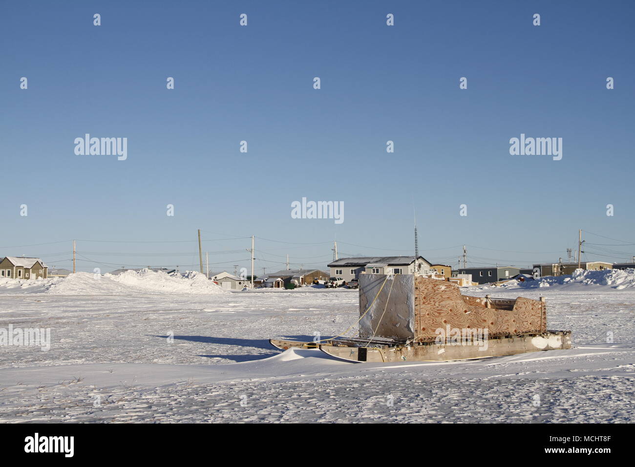 Seitenansicht eines traditionellen Inuit cargo Schlitten oder Komatik im arviat Stil in der Kivalliq Region, Nunavut Kanada Stockfoto
