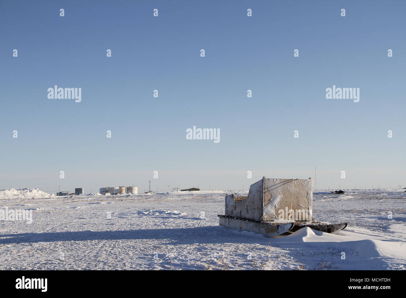 Vorderansicht eines traditionellen Inuit cargo Schlitten oder Komatik im arviat Stil in der Kivalliq Region, Nunavut Kanada Stockfoto