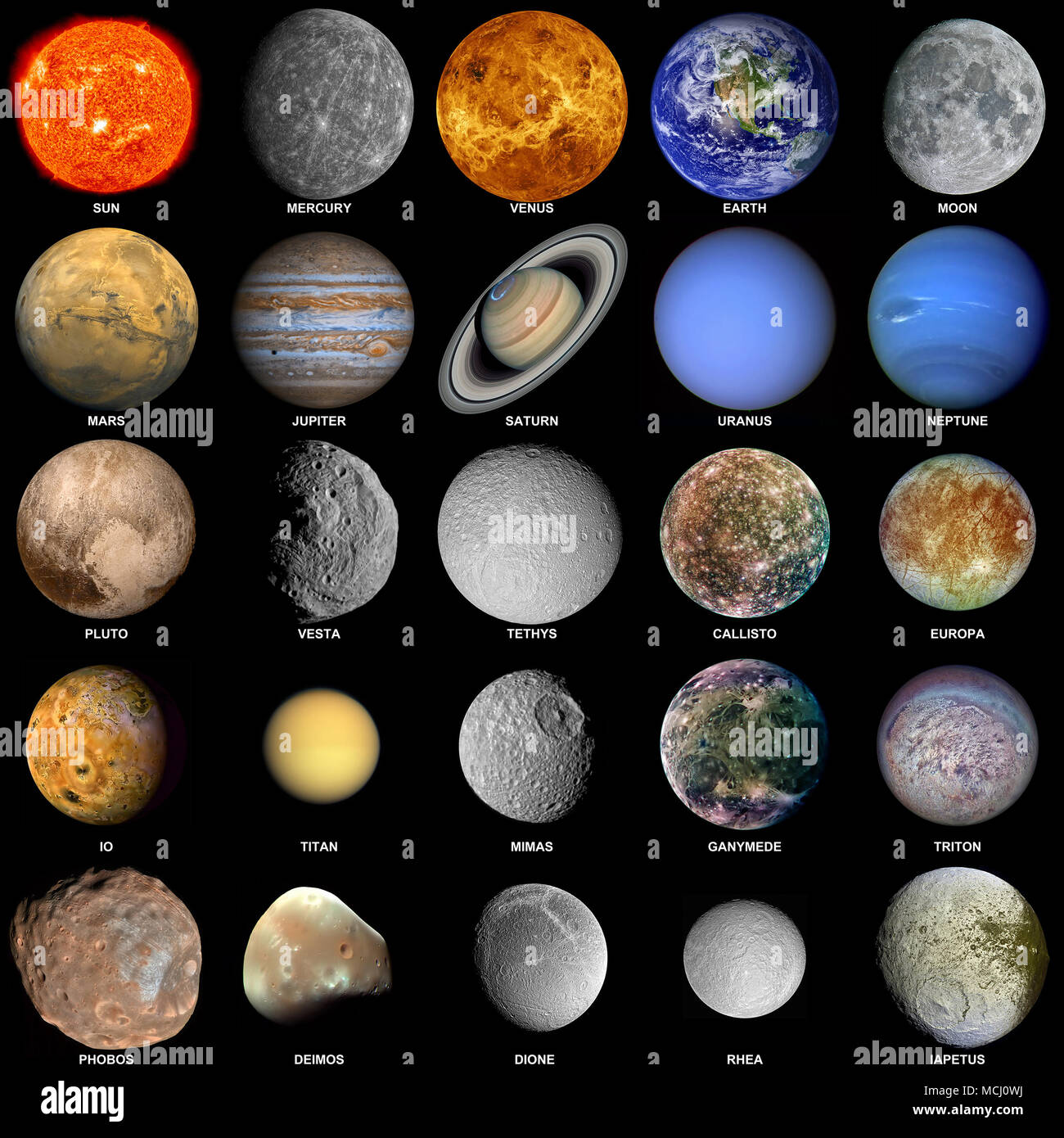 Alle Planeten des Sonnensystems machen, die mit der Sonne und prominente Monde enthalten. Elemente dieses Bild sind von der NASA eingerichtet. Stockfoto