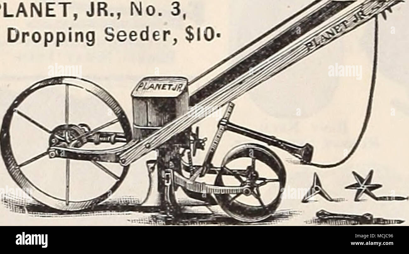 . Setzt die Samen direkt auf die Anlagen 4, 6, 8, 12 oder 24 Zoll. Hält drei Quarts. Dort, wo sich die Hügel gewünscht wird, auseinander, oder in einer Reihe als Planet, jr., "SINGLE-GEMÜTLISCHEN HOE. Stockfoto