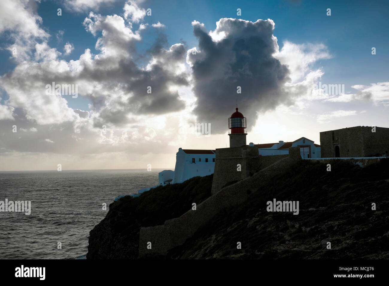 Leuchtturm Kap St. Vincent, Cabo de Sao Vicente, Sagres, Algarve, Portugal Stockfoto