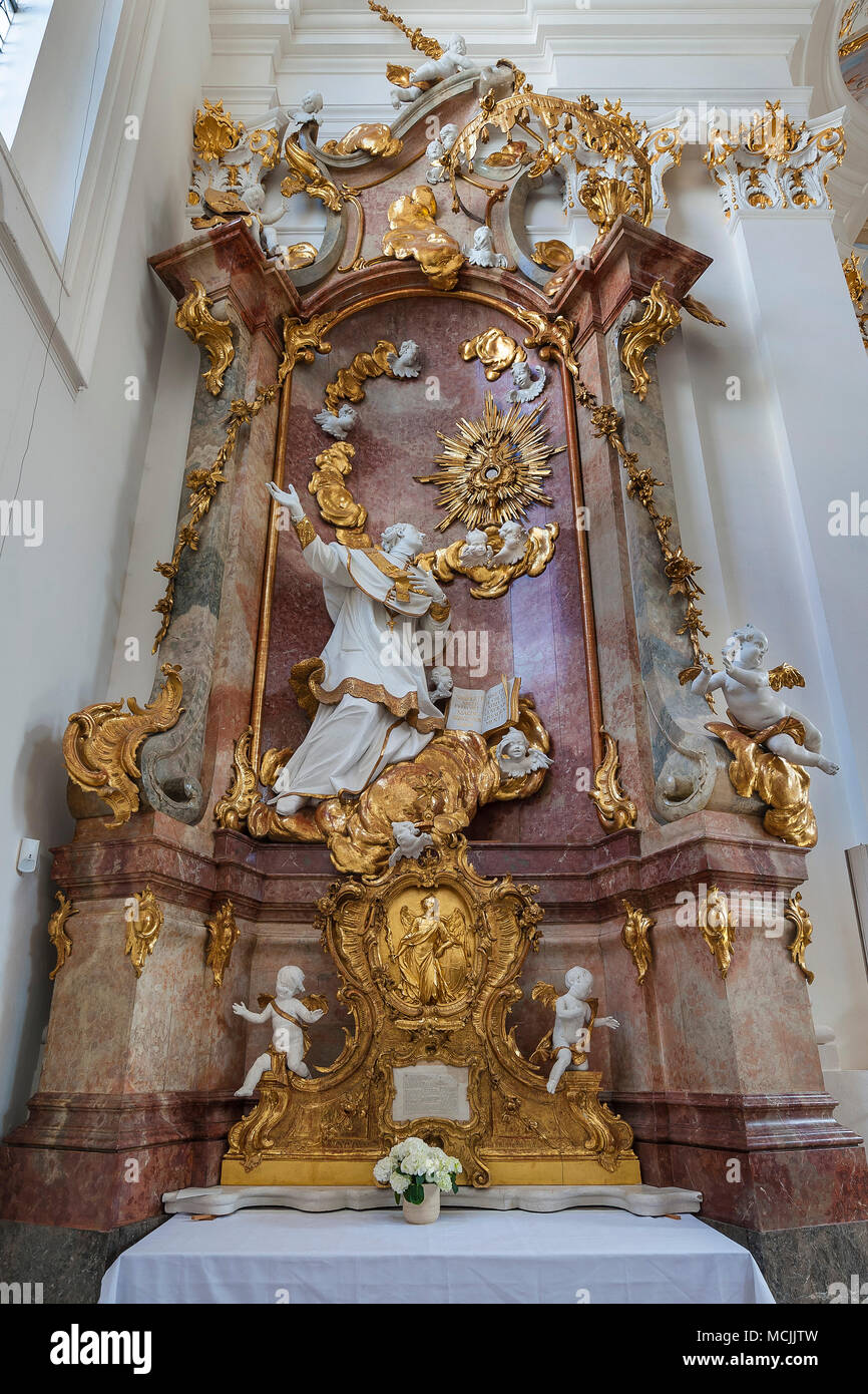 Seite Altar, Kloster Schäftlarn, Oberbayern, Bayern, Deutschland Stockfoto