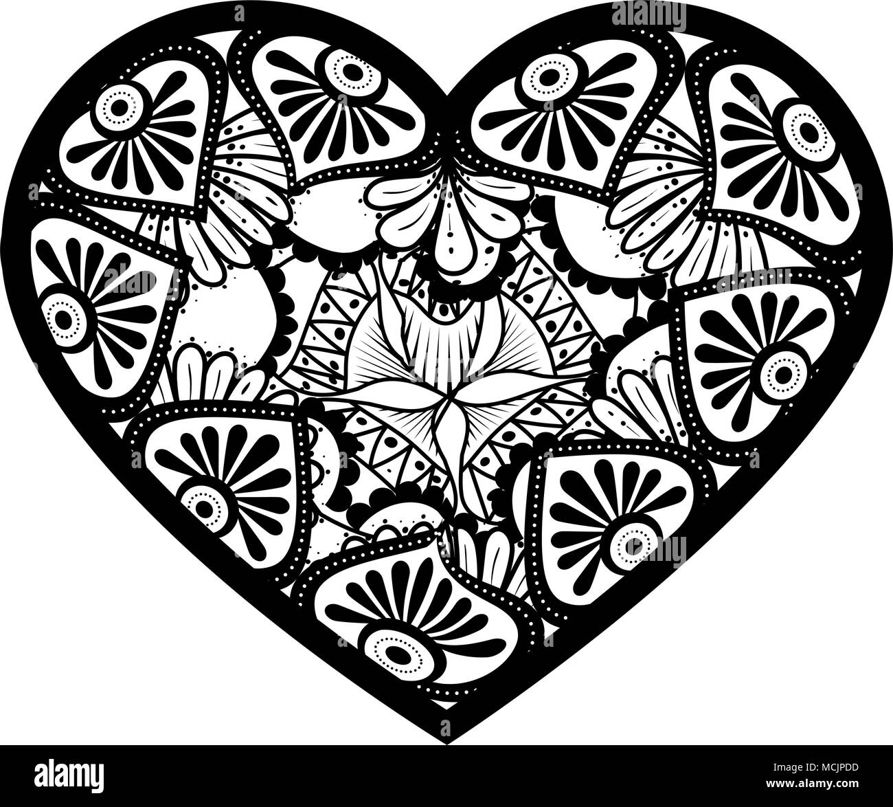 Monochrome Mandala mit Herzform Vector Illustration Design Stock Vektor