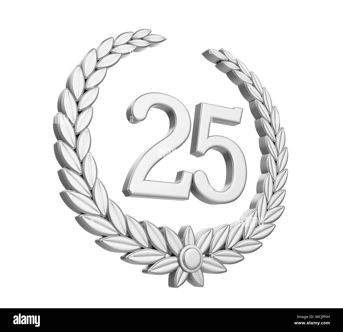Lorbeerkranz 25. Jahrestag (Silber Hochzeit Konzept) Stockfoto