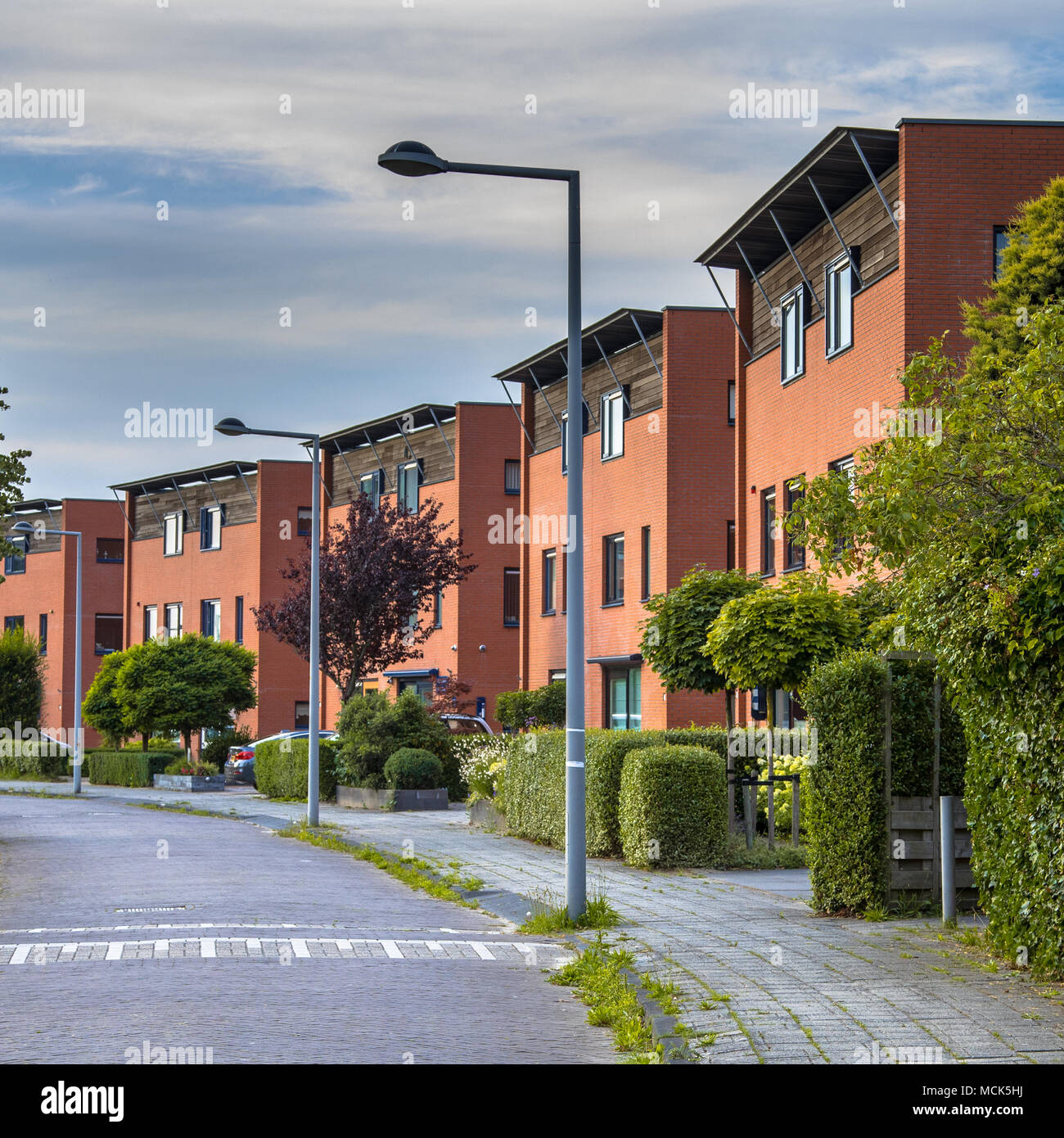 Moderne futuristischen Häuser in Suburban Nachbarschaft mit der Natur in den Niederlanden Stockfoto