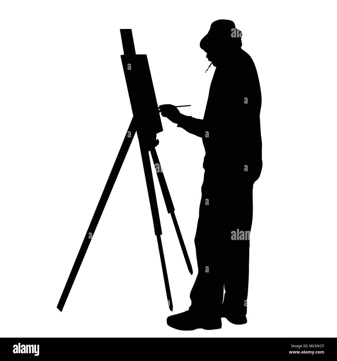 Künstler bei der Arbeit Silhouette auf weißem Hintergrund, Vector Illustration Stock Vektor