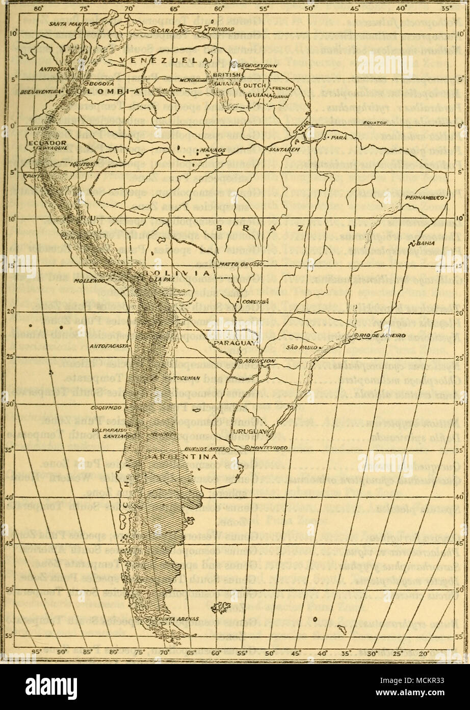 . Abb. 3.- semi-schematische Darstellung des upucerthia, eine Gattung der Baum - weniger SÜDEN GEMÄSSIGTE ZONE, DIE ERWEITERT SEINE PALETTE VON PATAGONIEN NACH KOLUMBIEN ÜBER DIE BAUMLOSEN PUNA ODER PARAMO ZONE DER ANDEN. Vergleichen Sie mit Karte, AUS DER REIHE DER GATTUNG HELIOCHREA, WO DIE ÖKOLOGISCHEN UNTERSCHIEDE ZWISCHEN tropischen und gemäßigten Wäldern, getrennt durch, aber nur wenige Meilen gekennzeichnet ist, geglaubt ZU HABEN, IN DIE ENTWICKLUNG DER VERSCHIEDENEN ARTEN DER CHARAKTERISIERUNG DES FEUCHT-gemäßigten Zone, WÄHREND ARTEN DER patagonischen Steppe Reichweite 4.000 Meilen nordwärts über ANDEN EBENEN W ENTSTANDEN SIND Stockfoto
