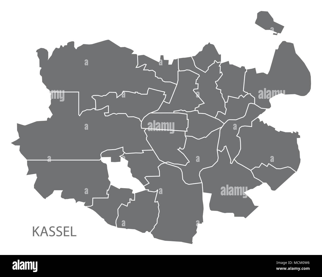 Kassel Stadtplan mit Bezirken Grau Abbildung silhouette Form Stock Vektor