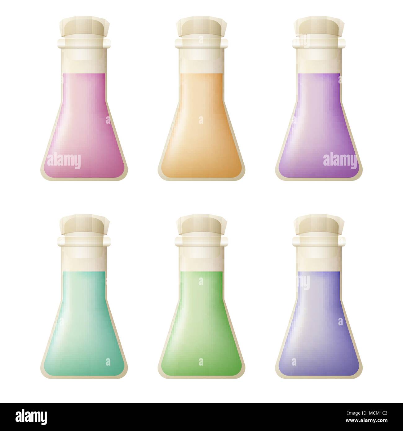 Icons Set aus bunten chemische Flaschen. Stock Vektor