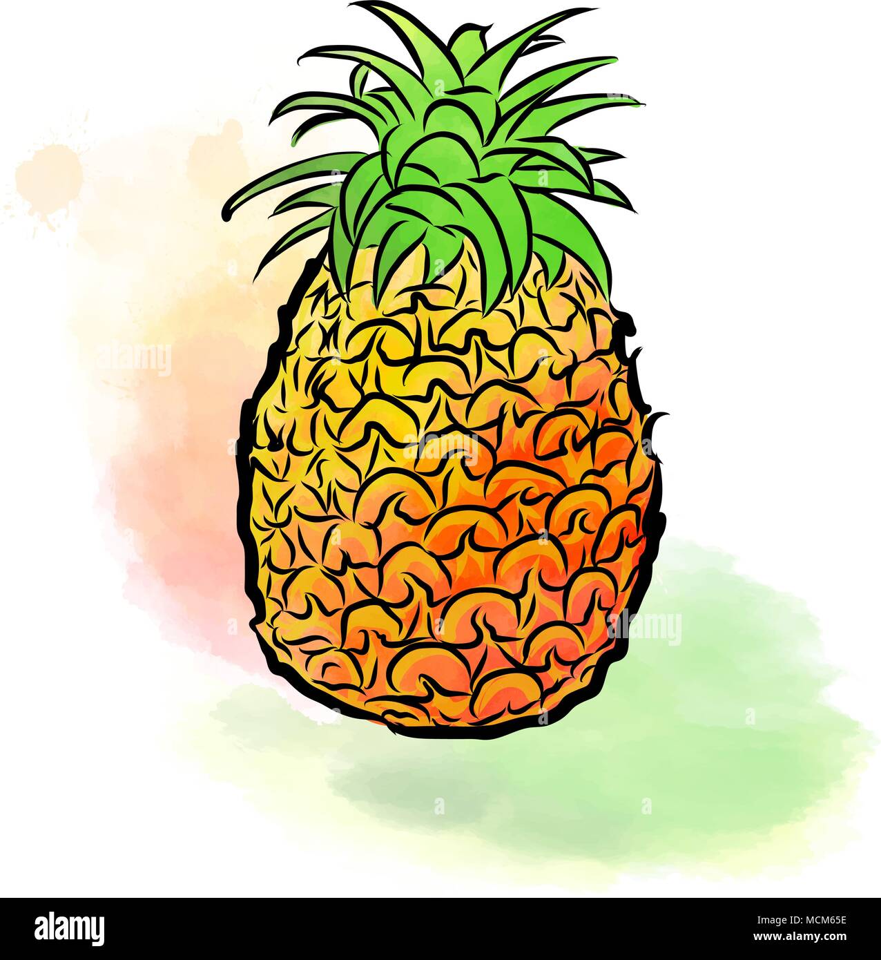 Farbige Zeichnung der Ananas. Frisches Design mit bunten Früchten in Aquarell Stil. Modernes marketing Abbildung auf weißen Hintergrund. Stock Vektor