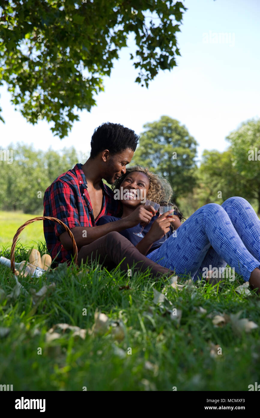 Paar beim Picknick im Park Stockfoto